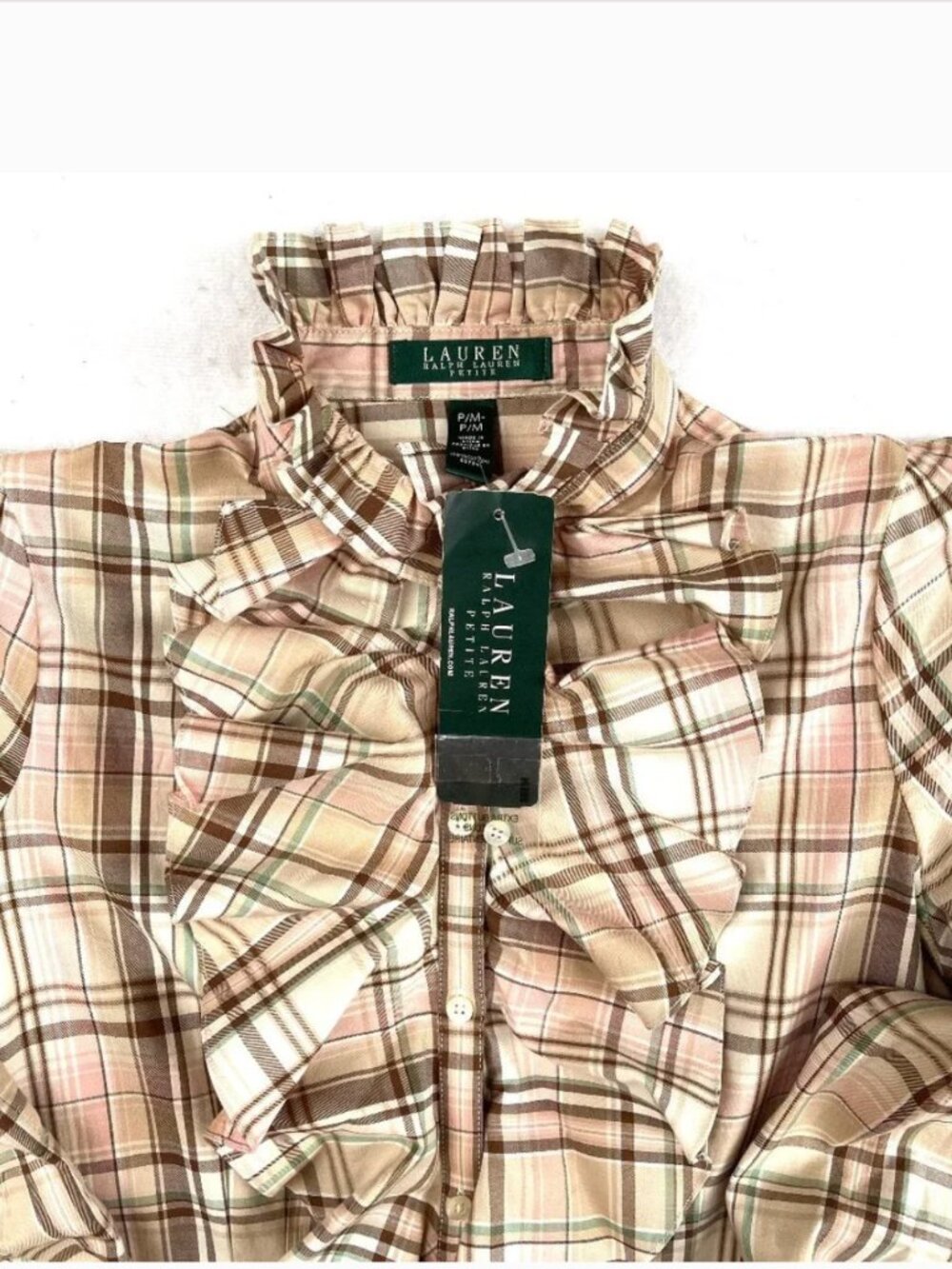 NWT RL Ruffled Plaid button down Ruffled fitted Shirt MP - Picture 5 of 12